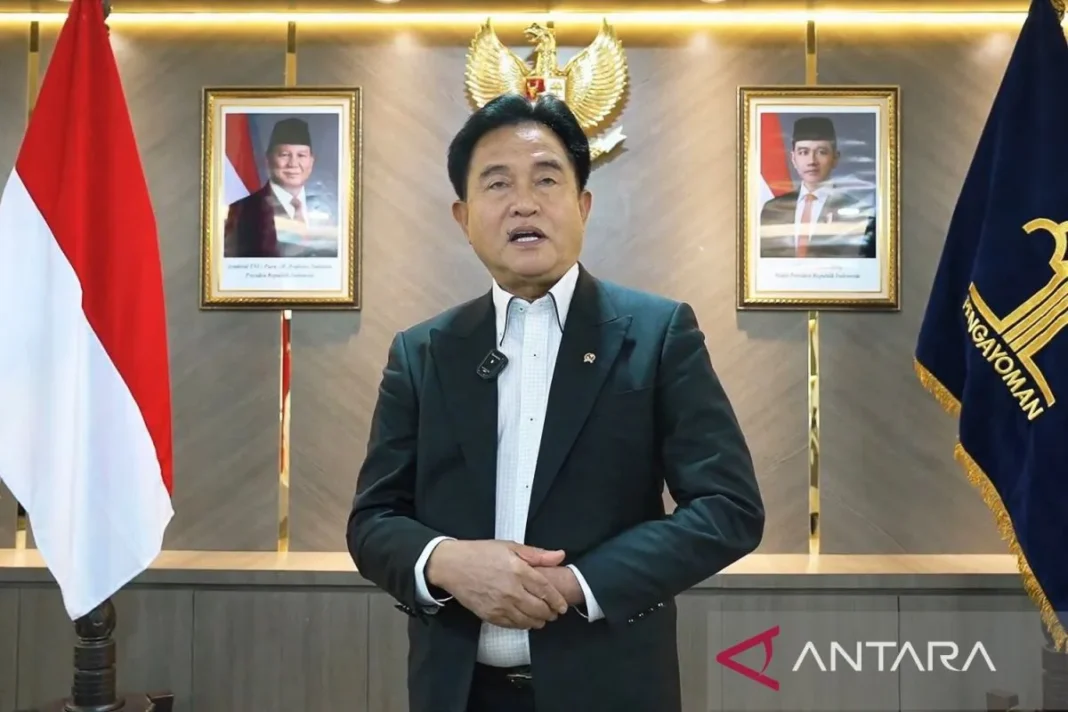 Menko Kumham Imipas Yusril Ihza Mahendra saat memberikan keterangan melalui video di Jakarta, Rabu