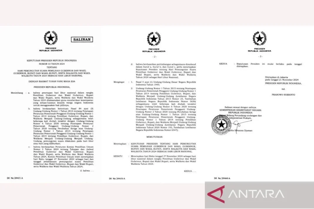 Salinan Keppres yang dilihat melalui laman jdih.setneg.go.id, di Jakarta, Jumat