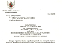 Menaker Edarkan Surat (SE) tentang Pemberian Bonus Hari Raya 2026 bagi Pengemudi dan Kurir Online