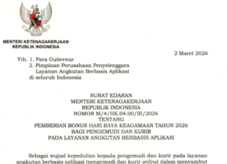 Menaker Edarkan Surat (SE) tentang Pemberian Bonus Hari Raya 2026 bagi Pengemudi dan Kurir Online